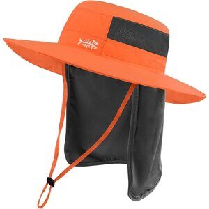 Unisex Vibrant Orange 100% Nylon Wide Brim Mesh Vent with Neck Flap Cowboy Hat